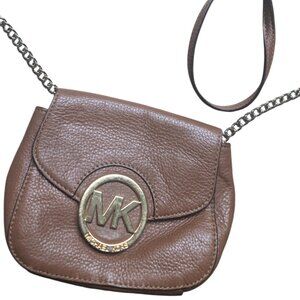 Michael Kors Fulton Small Brown Pebbled Leather Crossbody Bag